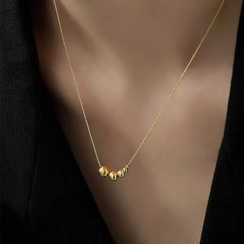 Creatively Stainless Steel Gold Color Mini Ball Beads Pendant Necklace