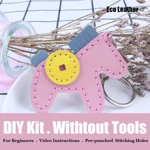 Cute DIY Leather Pony Key Charm Kit DIY Blue Leather Project DIY Horse Leather Womens Bag Charm DIY Leather KeyRing Kit