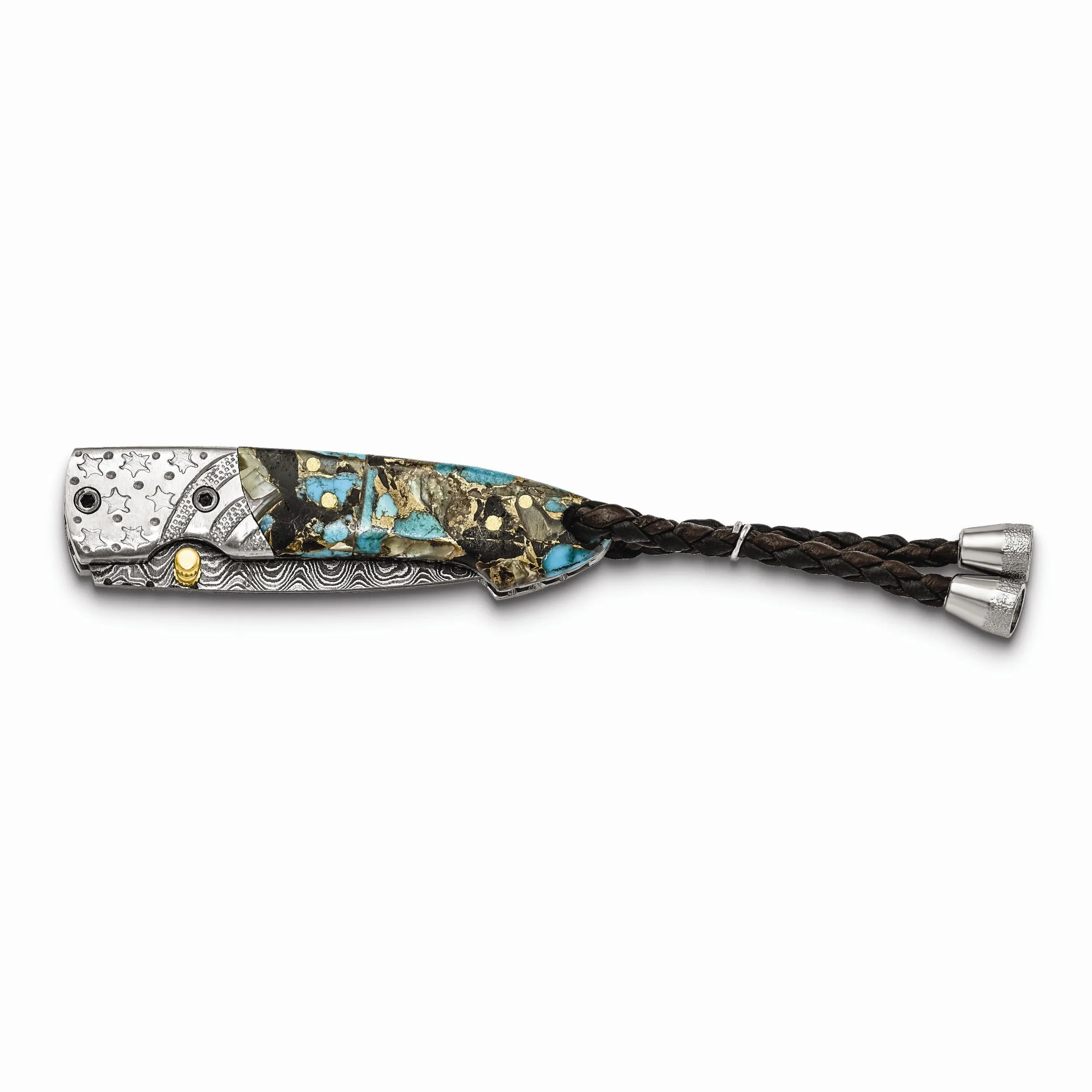 Damascus Steel 256 Layer Folding Blade Turq/Abalon/Obsid/Bronze Knife