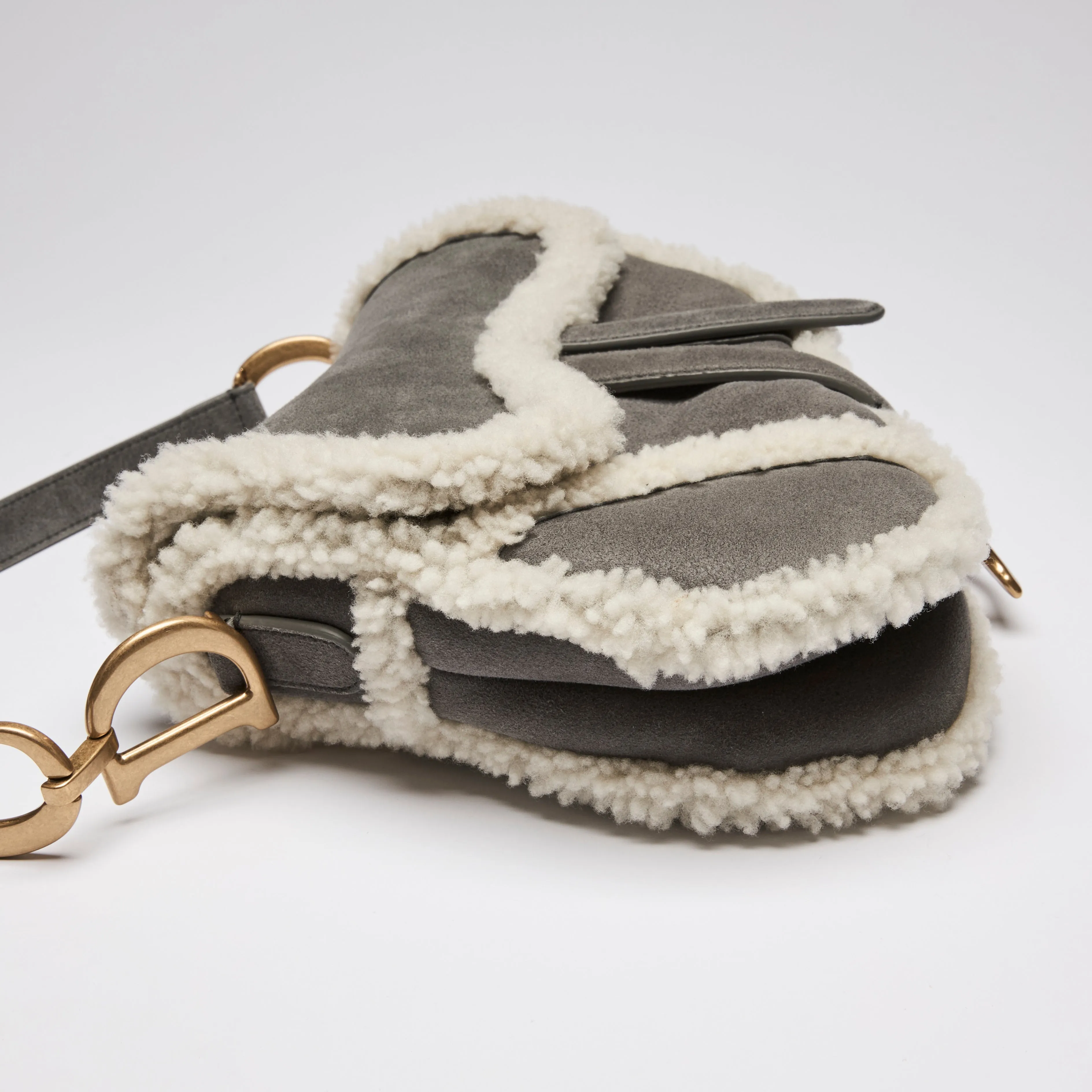 Dior Suede and Shearling Saddle Bag