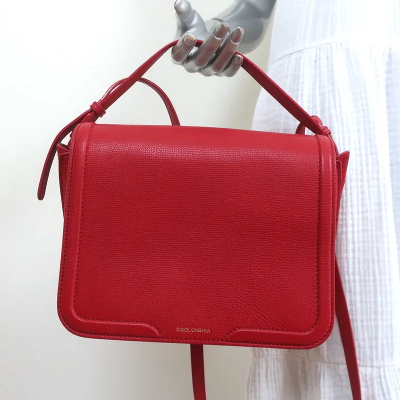 Dolce & Gabbana Flap Bag Red Grained Leather & Suede Medium Crossbody