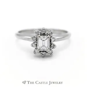 Emerald Cut Diamond Engagement Ring with Diamond Halo