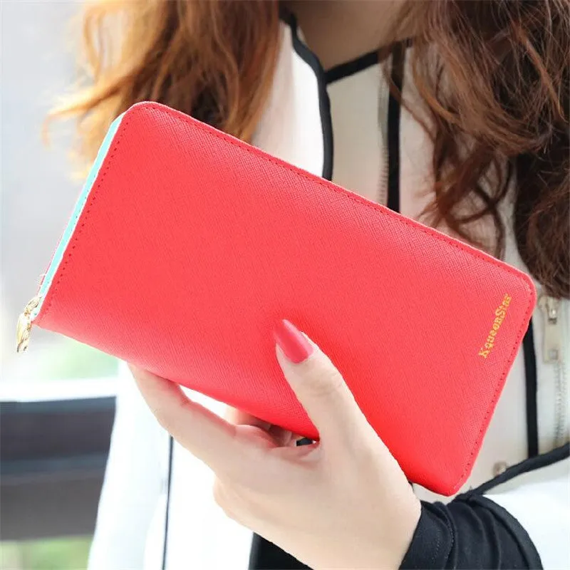 Fashion 7 Colors PU Leather Long Wallets Women Wallets Portable Casual Lady Cash Purse Card Holder Gift