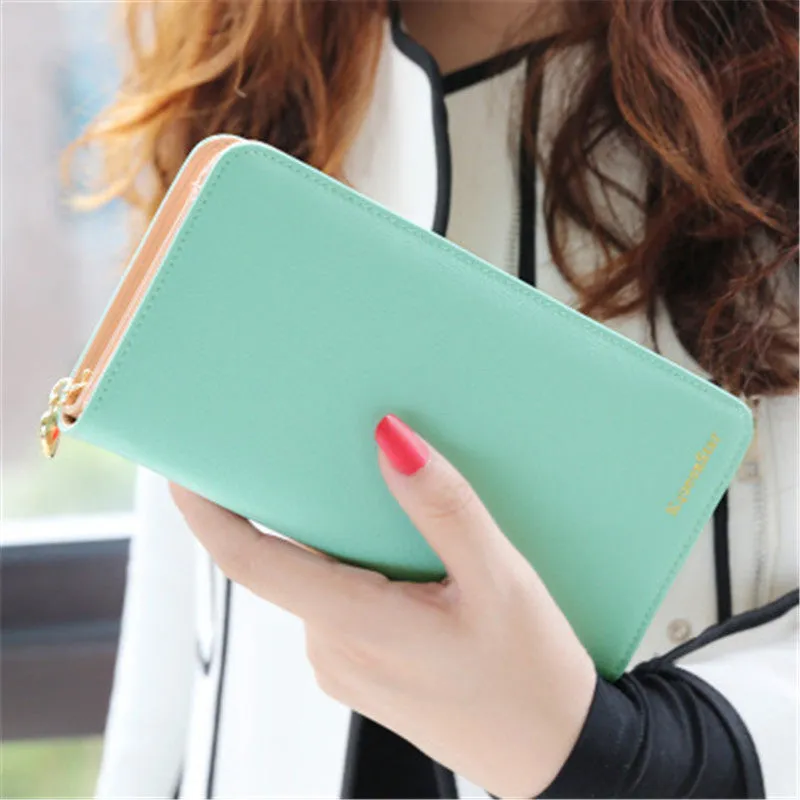 Fashion 7 Colors PU Leather Long Wallets Women Wallets Portable Casual Lady Cash Purse Card Holder Gift