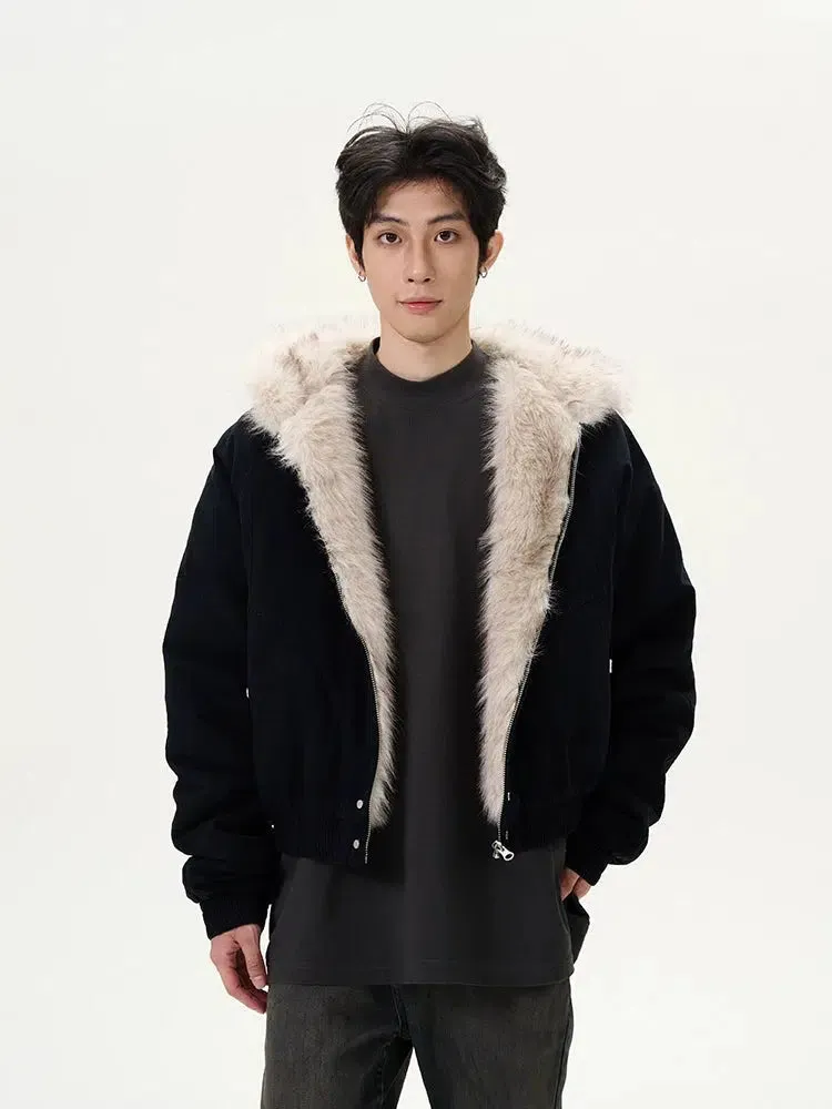 Faux Fur Hooded Cotton-Padded Jacket