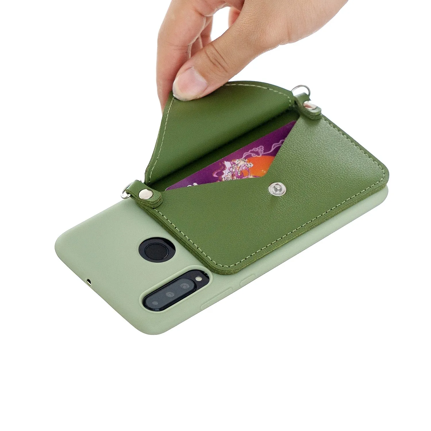 For HUAWEI P30/P30 Lite/P30 Pro Mobile Phone Cover with Pu Leather Card Holder   Hand Rope   Straddle Rope green