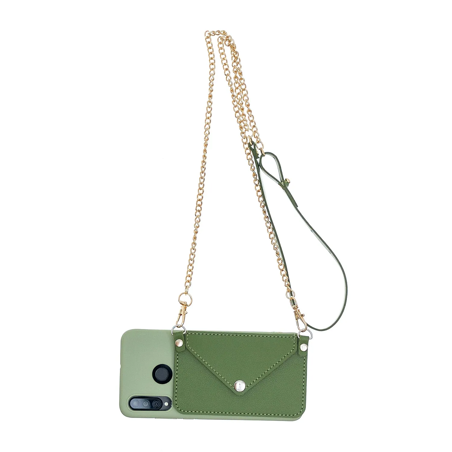 For HUAWEI P30/P30 Lite/P30 Pro Mobile Phone Cover with Pu Leather Card Holder   Hand Rope   Straddle Rope green