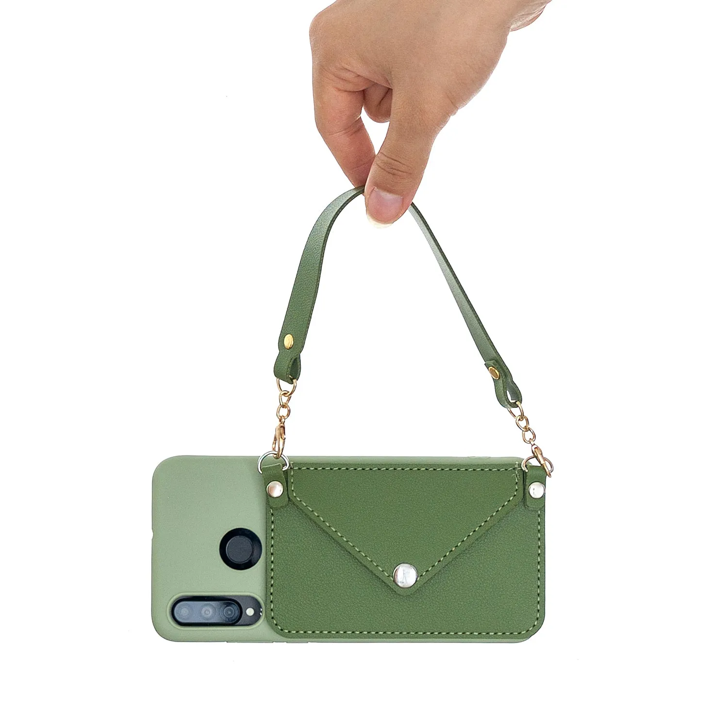 For HUAWEI P30/P30 Lite/P30 Pro Mobile Phone Cover with Pu Leather Card Holder   Hand Rope   Straddle Rope green
