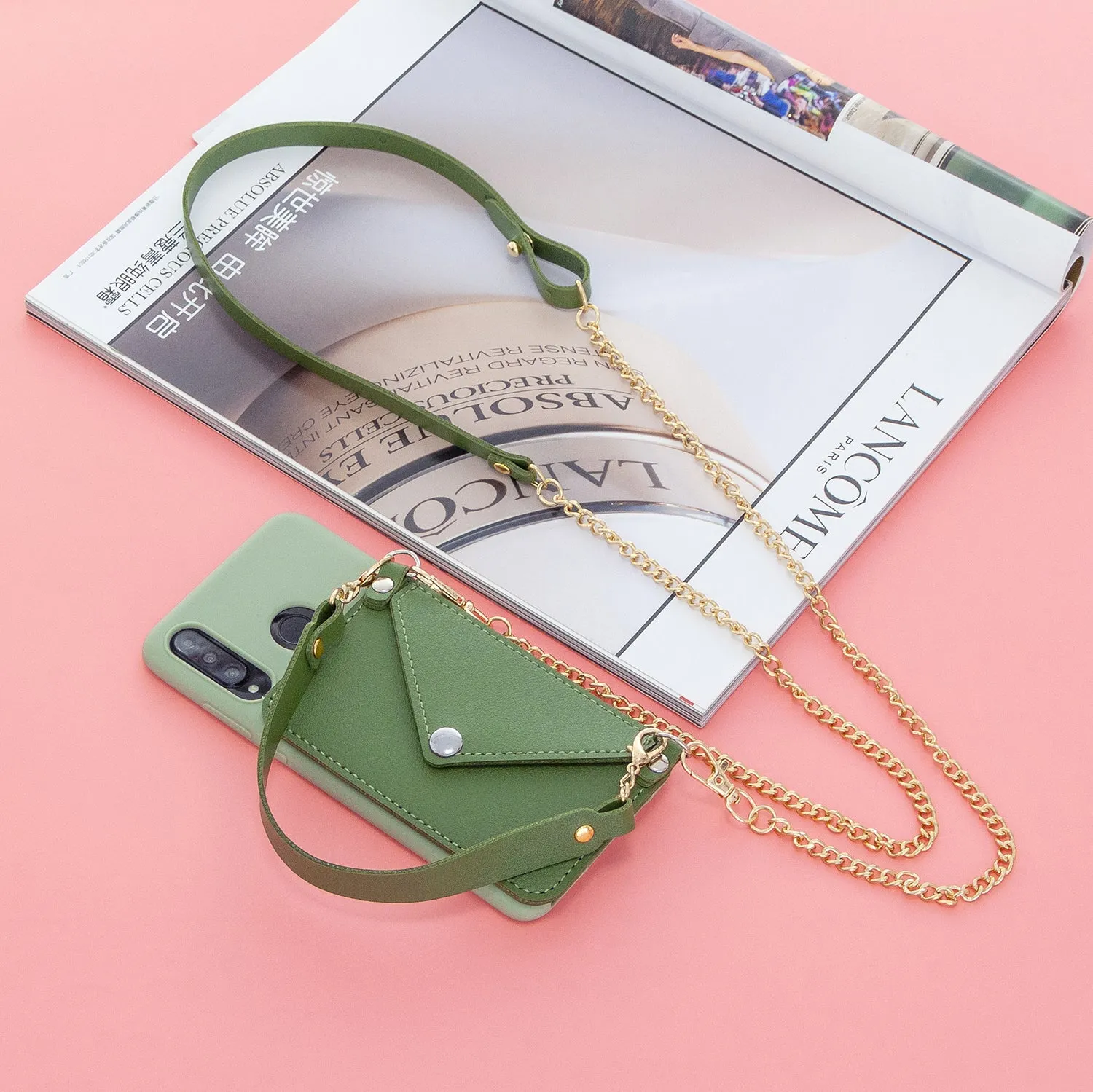 For HUAWEI P30/P30 Lite/P30 Pro Mobile Phone Cover with Pu Leather Card Holder   Hand Rope   Straddle Rope green