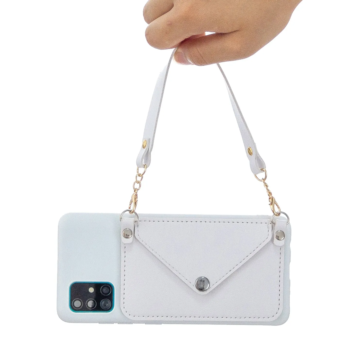 For HUAWEI P40/P40 Lite/P40 Pro Mobile Phone Cover with Pu Leather Card Holder   Hand Rope   Straddle Rope white