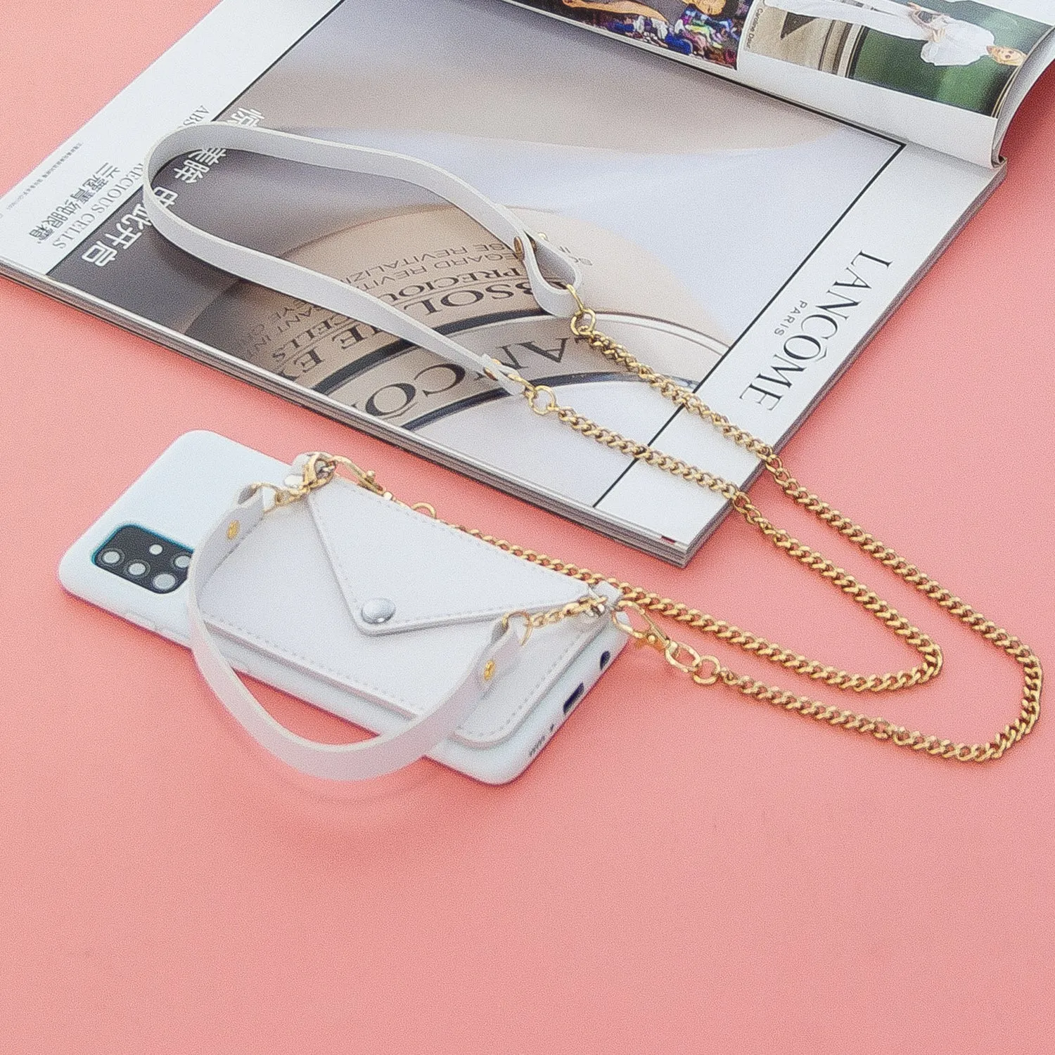 For HUAWEI P40/P40 Lite/P40 Pro Mobile Phone Cover with Pu Leather Card Holder   Hand Rope   Straddle Rope white