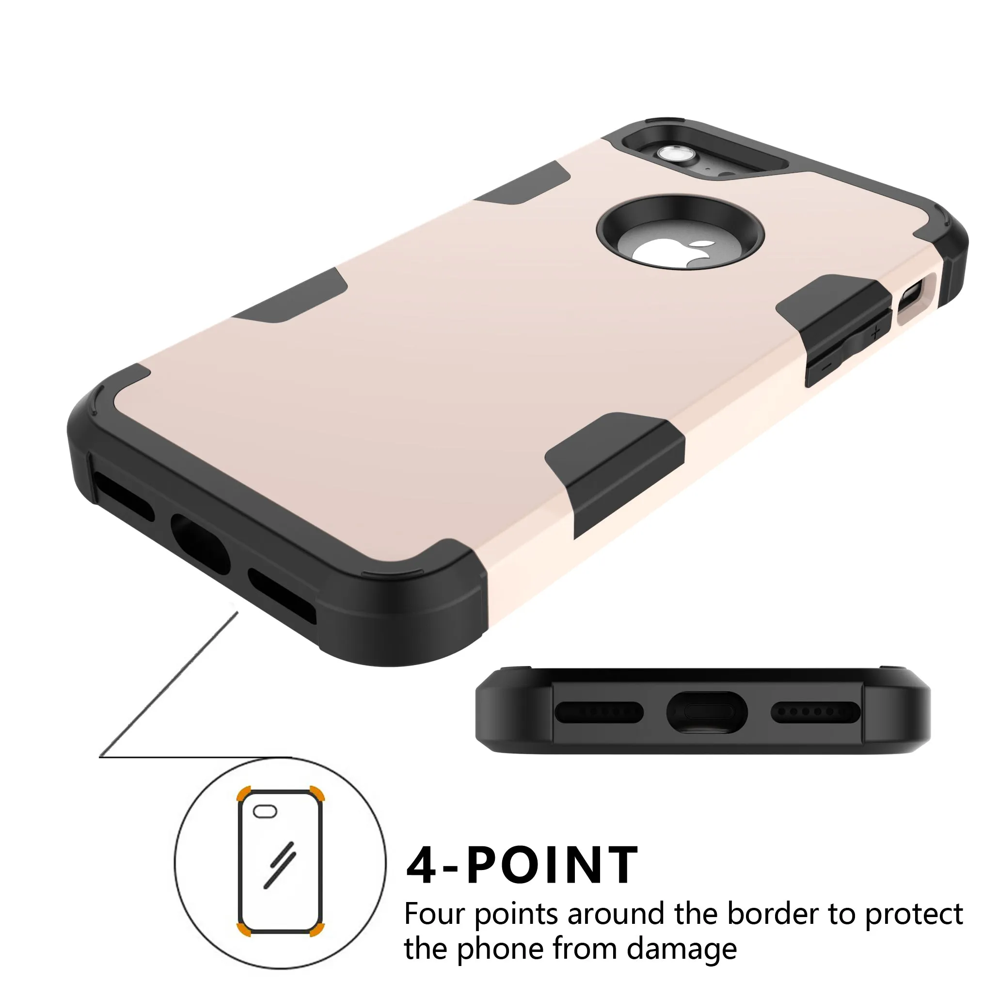 For iPhone 7 PC  Silicone 2 in 1 Hit Color Tri-proof Shockproof Dustproof Anti-fall Protective Cover Back Case Gold   black