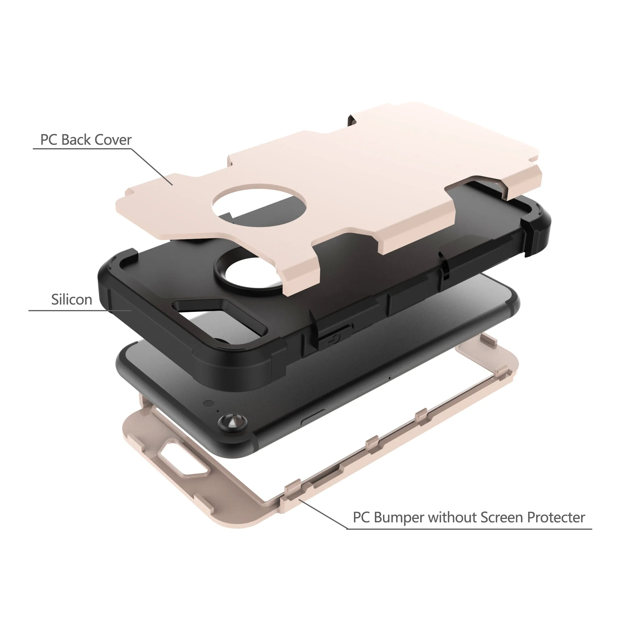 For iPhone 7 PC  Silicone 2 in 1 Hit Color Tri-proof Shockproof Dustproof Anti-fall Protective Cover Back Case Gold   black