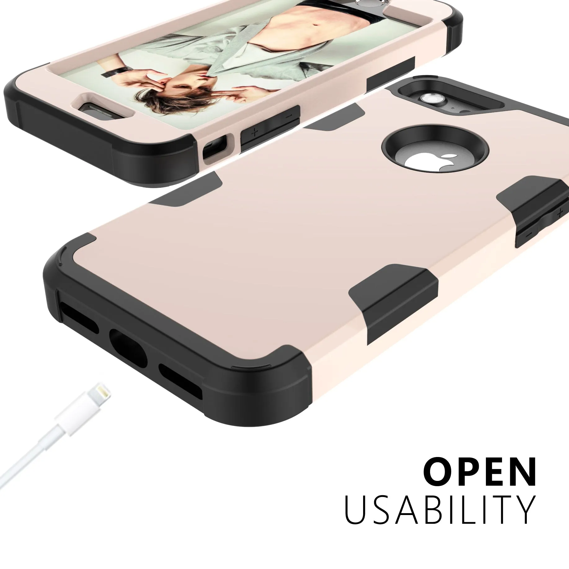 For iPhone 7 PC  Silicone 2 in 1 Hit Color Tri-proof Shockproof Dustproof Anti-fall Protective Cover Back Case Gold   black