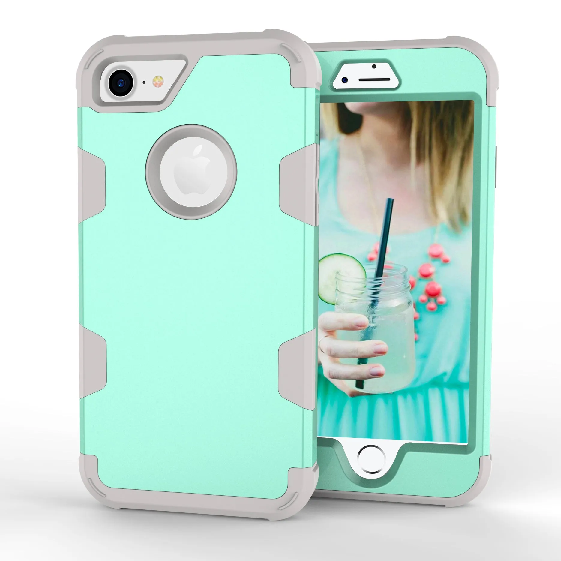 For iPhone 7 PC  Silicone 2 in 1 Hit Color Tri-proof Shockproof Dustproof Anti-fall Protective Cover Back Case Gold   black