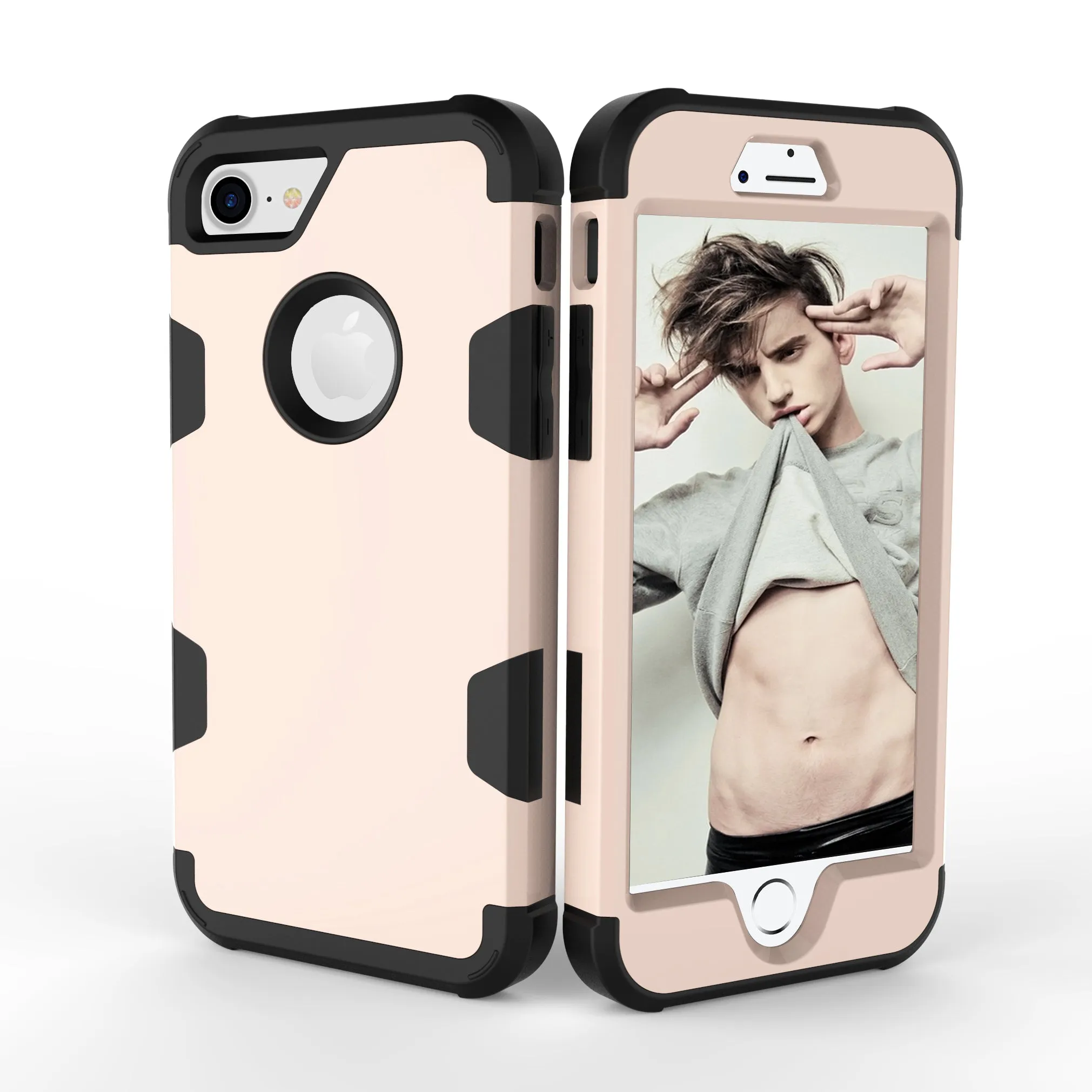 For iPhone 7 PC  Silicone 2 in 1 Hit Color Tri-proof Shockproof Dustproof Anti-fall Protective Cover Back Case Gold   black