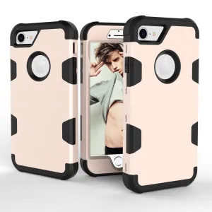 For iPhone 7 PC  Silicone 2 in 1 Hit Color Tri-proof Shockproof Dustproof Anti-fall Protective Cover Back Case Gold   black