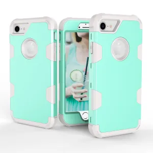 For iPhone 7 PC  Silicone 2 in 1 Hit Color Tri-proof Shockproof Dustproof Anti-fall Protective Cover Back Case Mint green   gray