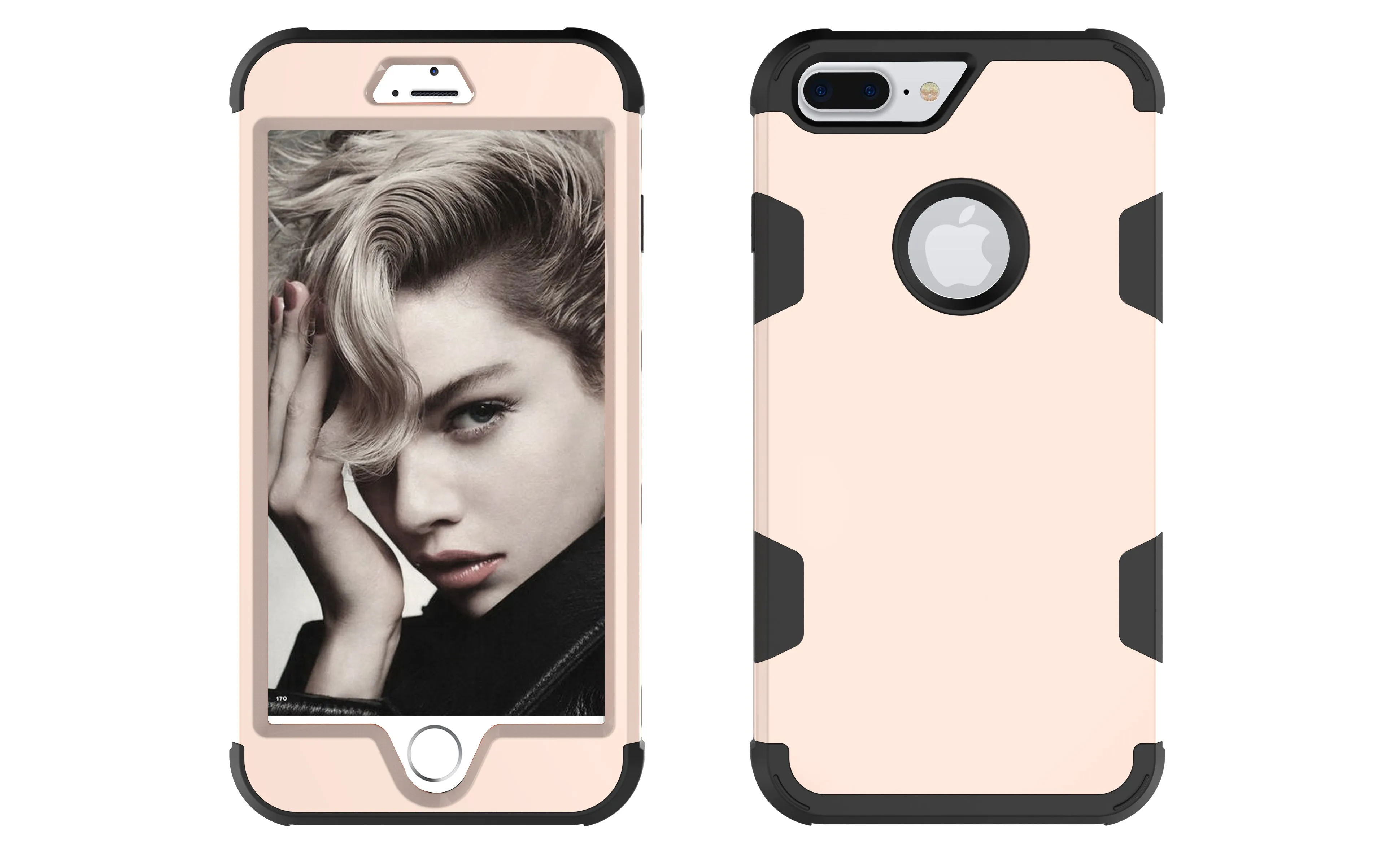 For iPhone 7 plus PC  Silicone 2 in 1 Hit Color Tri-proof Shockproof Dustproof Anti-fall Protective Cover Back Case Gold   black