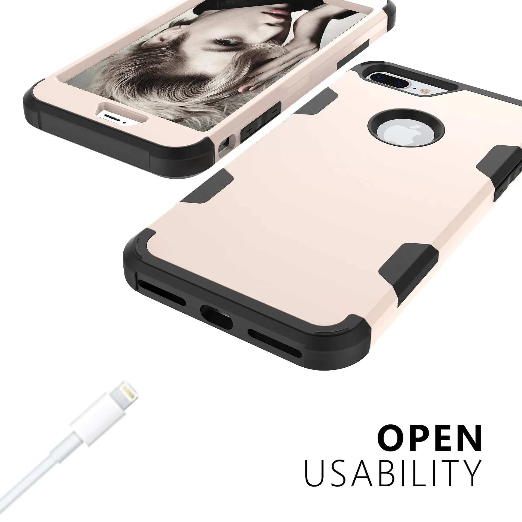 For iPhone 7 plus PC  Silicone 2 in 1 Hit Color Tri-proof Shockproof Dustproof Anti-fall Protective Cover Back Case Gold   black