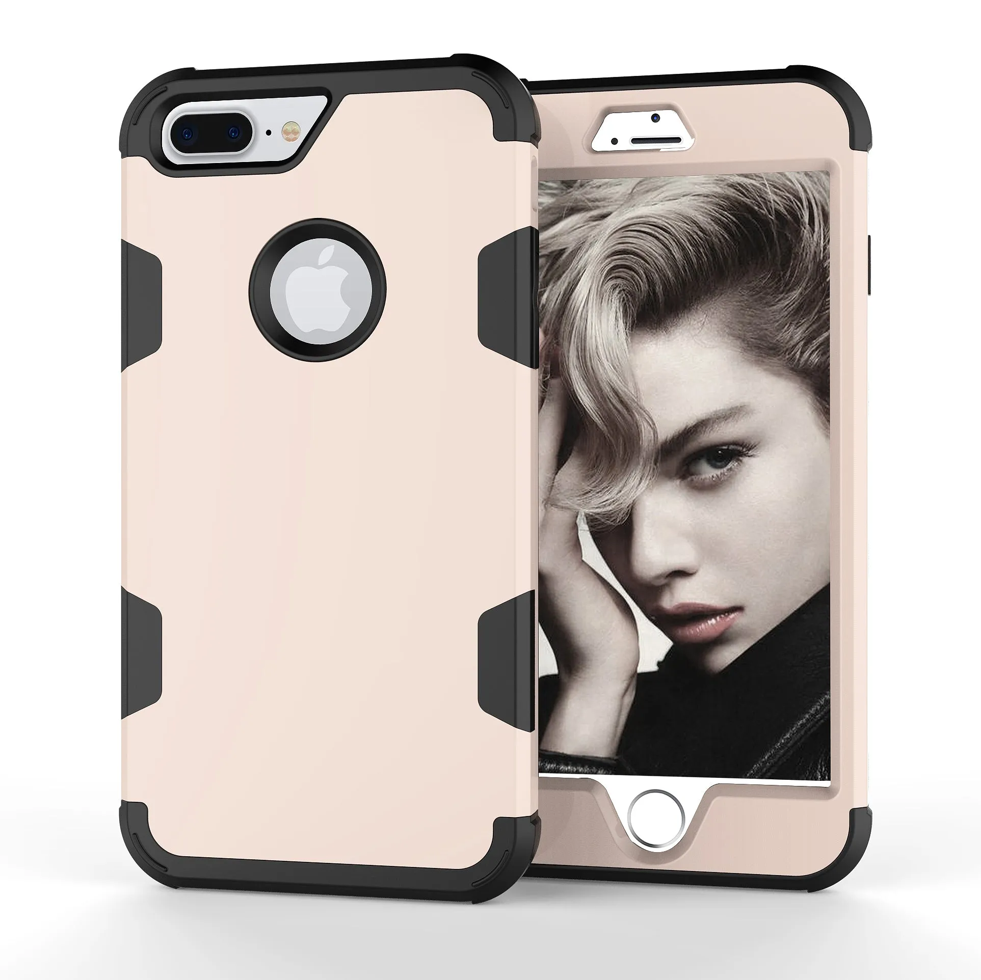 For iPhone 7 plus PC  Silicone 2 in 1 Hit Color Tri-proof Shockproof Dustproof Anti-fall Protective Cover Back Case Gold   black