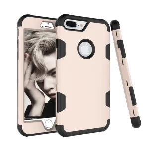 For iPhone 7 plus PC  Silicone 2 in 1 Hit Color Tri-proof Shockproof Dustproof Anti-fall Protective Cover Back Case Gold   black