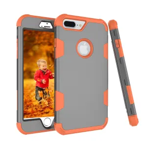 For iPhone 7 plus PC  Silicone 2 in 1 Hit Color Tri-proof Shockproof Dustproof Anti-fall Protective Cover Back Case Gray   orange