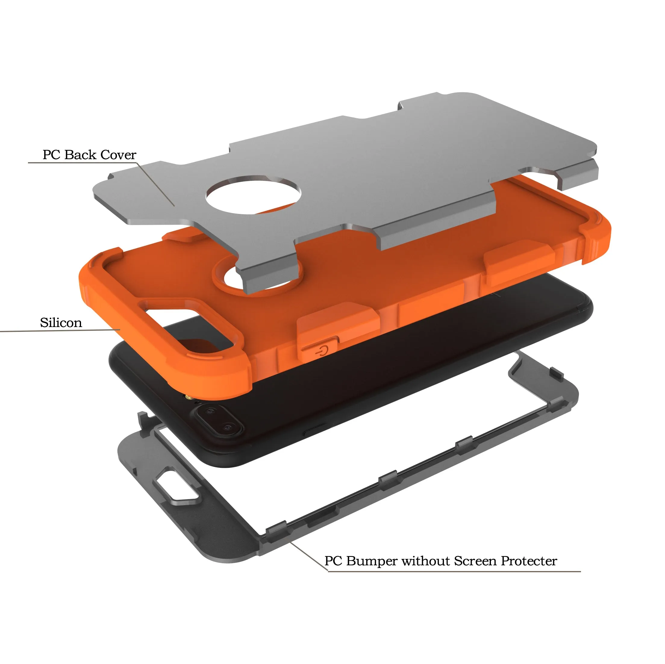 For iPhone 7 plus PC  Silicone 2 in 1 Hit Color Tri-proof Shockproof Dustproof Anti-fall Protective Cover Back Case Gray   orange