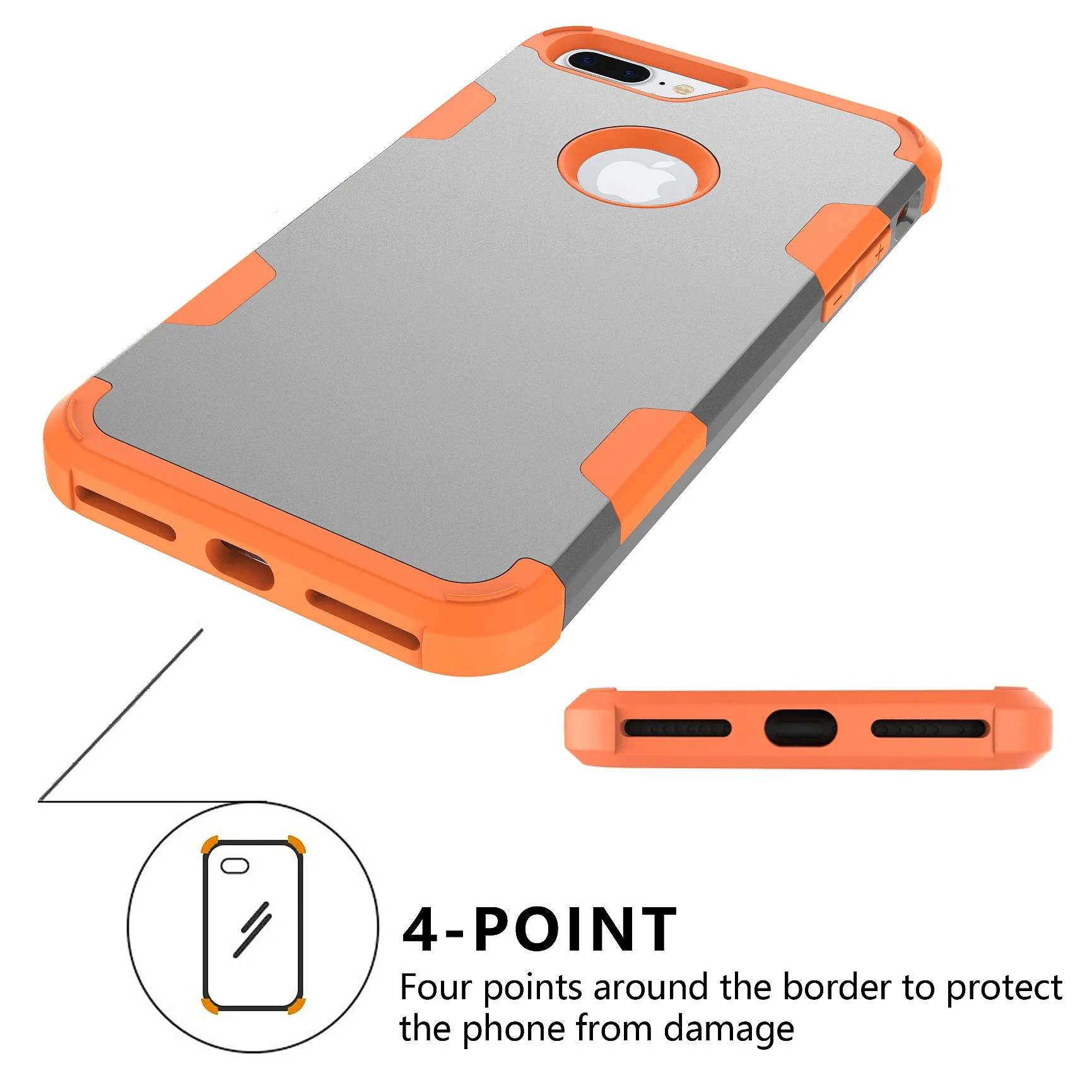 For iPhone 7 plus PC  Silicone 2 in 1 Hit Color Tri-proof Shockproof Dustproof Anti-fall Protective Cover Back Case Gray   orange