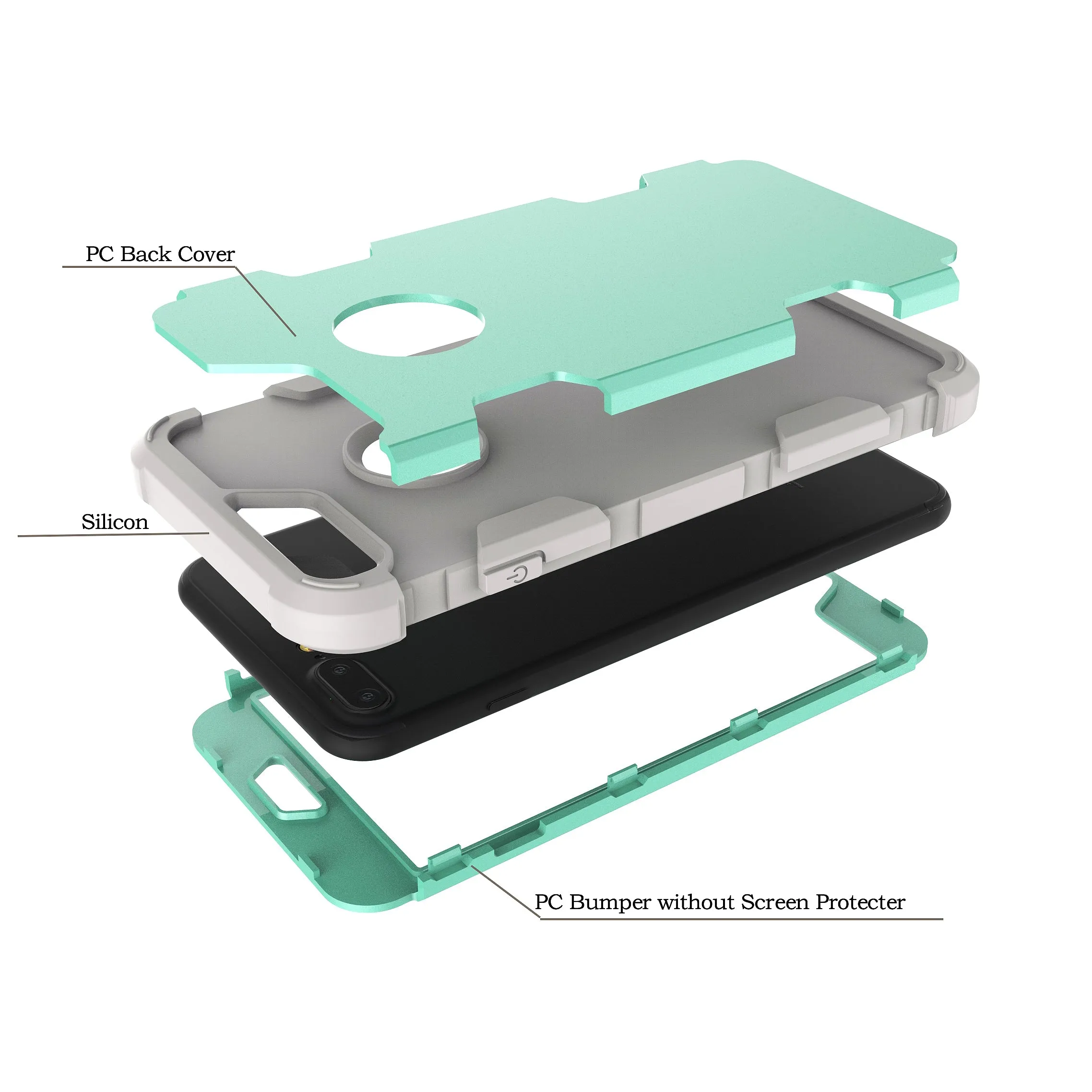 For iPhone 7 plus PC  Silicone 2 in 1 Hit Color Tri-proof Shockproof Dustproof Anti-fall Protective Cover Back Case Gray   orange
