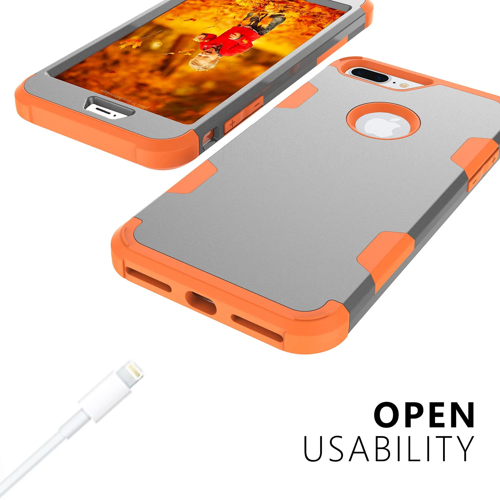 For iPhone 7 plus PC  Silicone 2 in 1 Hit Color Tri-proof Shockproof Dustproof Anti-fall Protective Cover Back Case Gray   orange