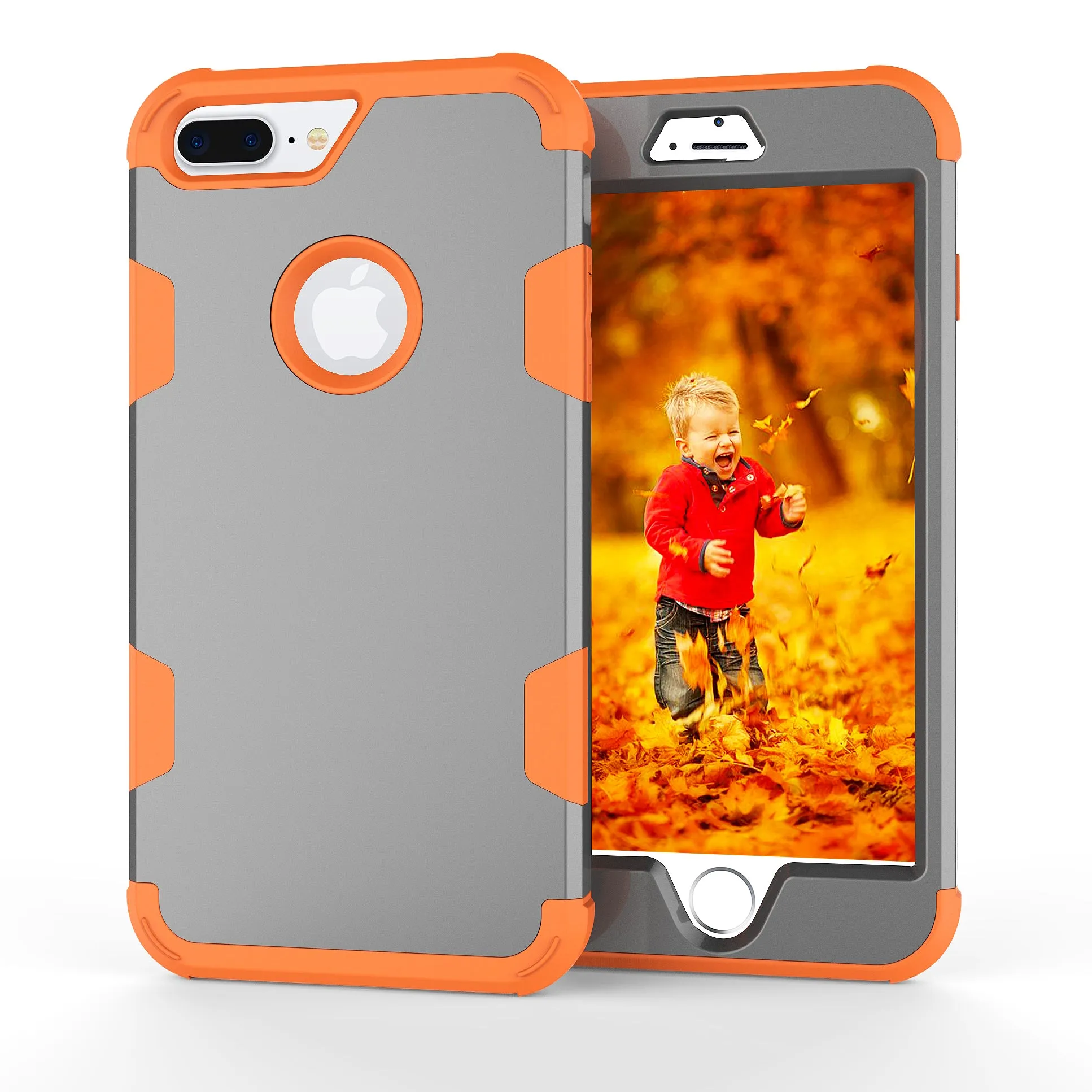 For iPhone 7 plus PC  Silicone 2 in 1 Hit Color Tri-proof Shockproof Dustproof Anti-fall Protective Cover Back Case Gray   orange