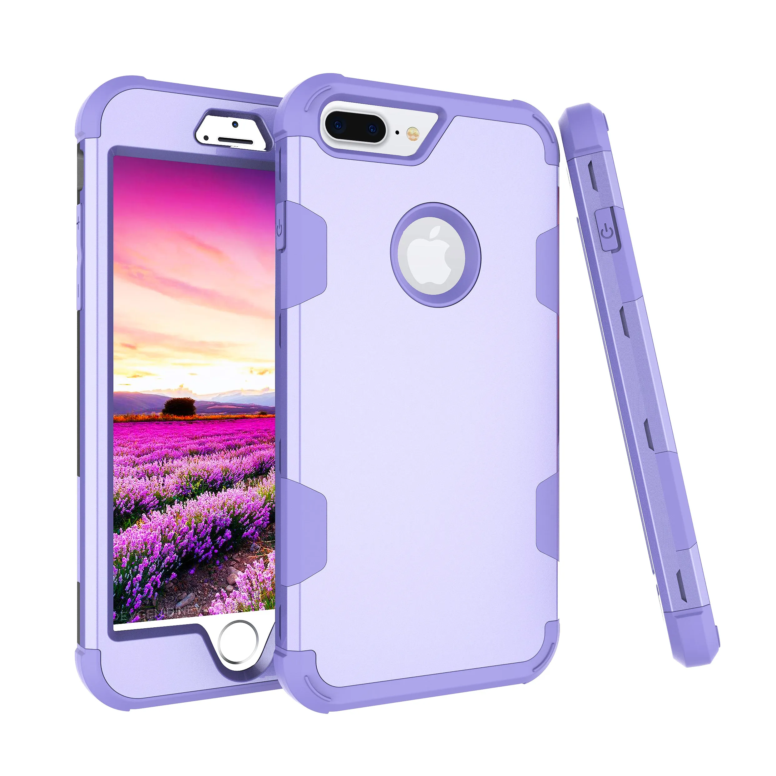 For iPhone 7 plus PC  Silicone 2 in 1 Hit Color Tri-proof Shockproof Dustproof Anti-fall Protective Cover Back Case purple