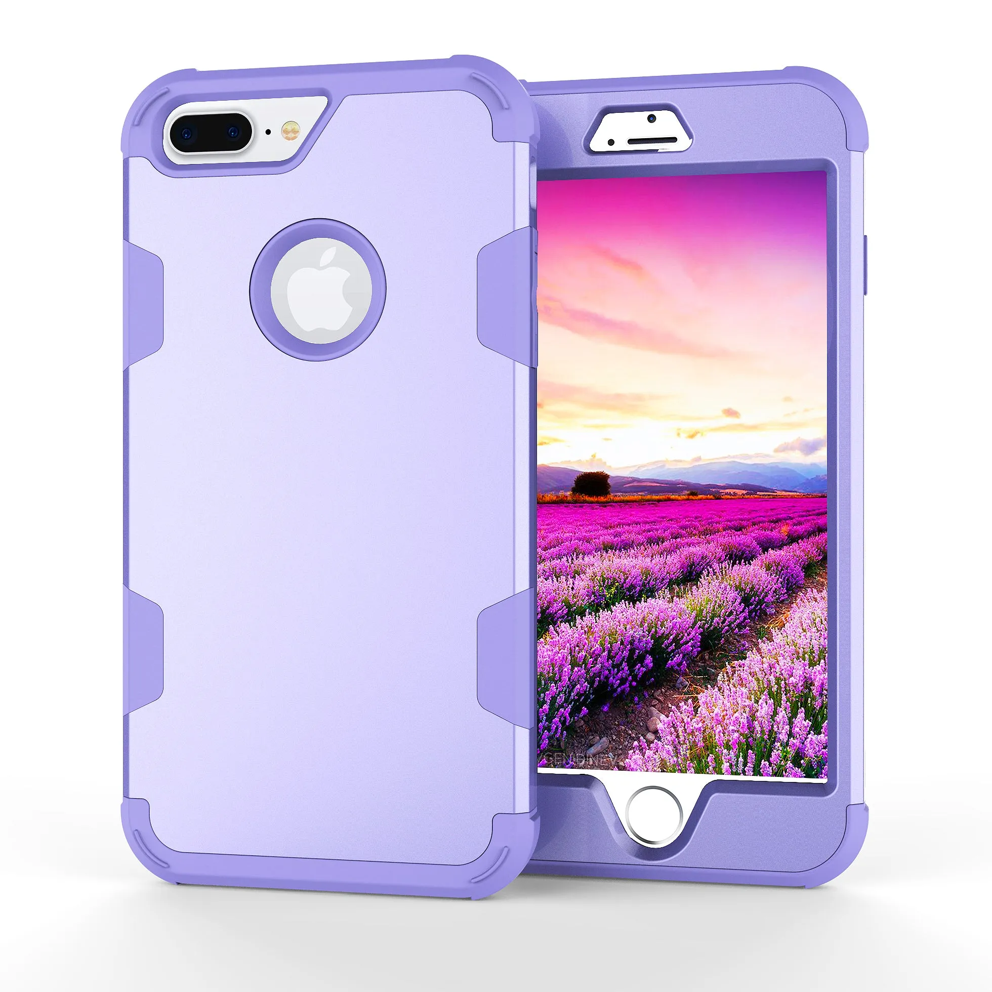 For iPhone 7 plus PC  Silicone 2 in 1 Hit Color Tri-proof Shockproof Dustproof Anti-fall Protective Cover Back Case purple