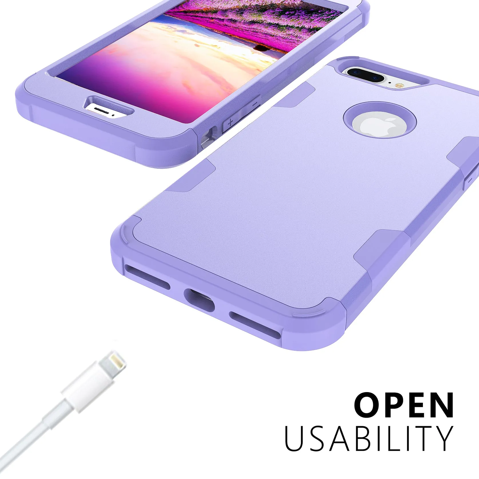 For iPhone 7 plus PC  Silicone 2 in 1 Hit Color Tri-proof Shockproof Dustproof Anti-fall Protective Cover Back Case purple