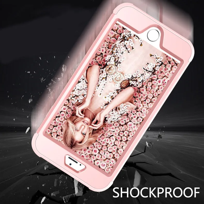 For iPhone 7 plus PC  Silicone 2 in 1 Hit Color Tri-proof Shockproof Dustproof Anti-fall Protective Cover Back Case Rose gold