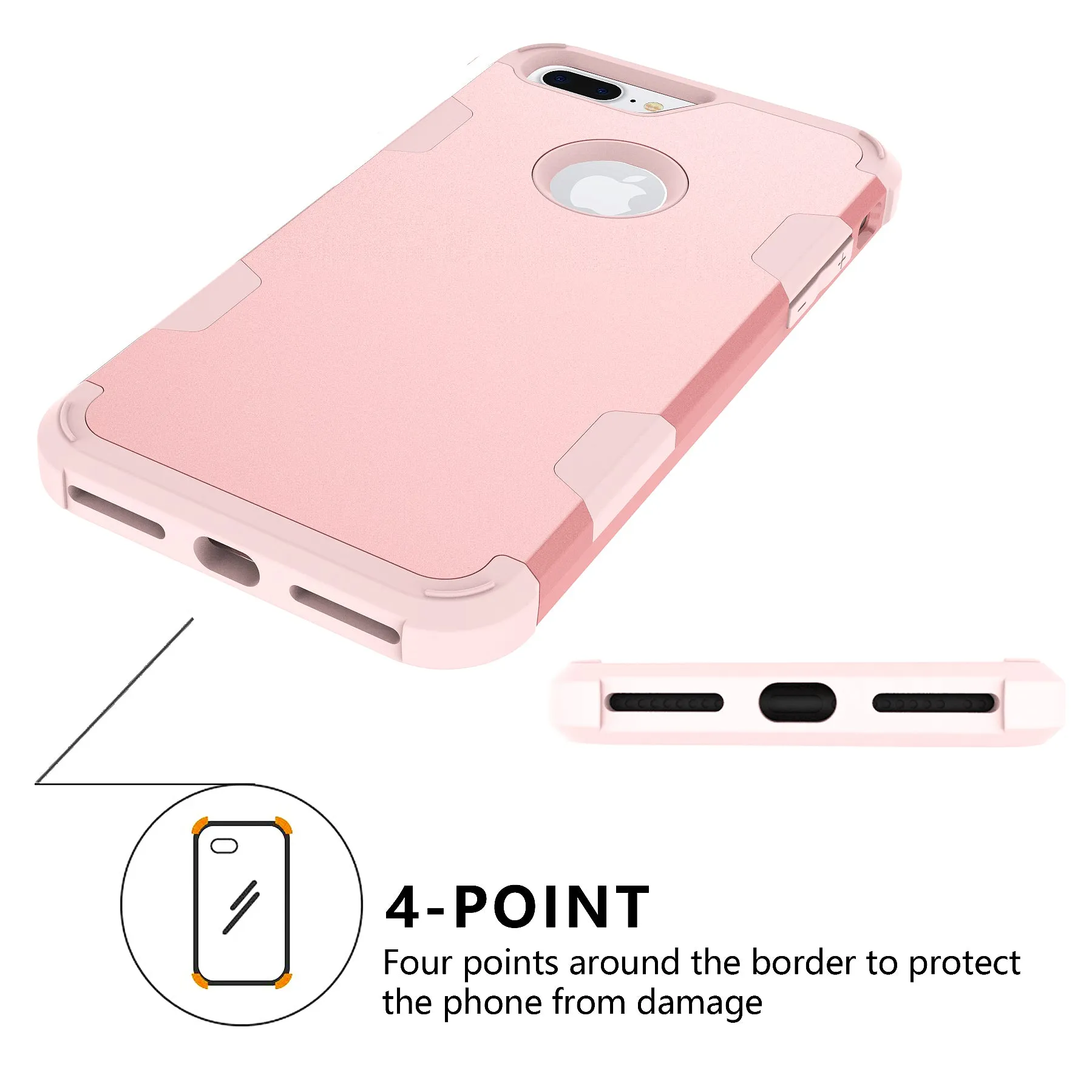 For iPhone 7 plus PC  Silicone 2 in 1 Hit Color Tri-proof Shockproof Dustproof Anti-fall Protective Cover Back Case Rose gold