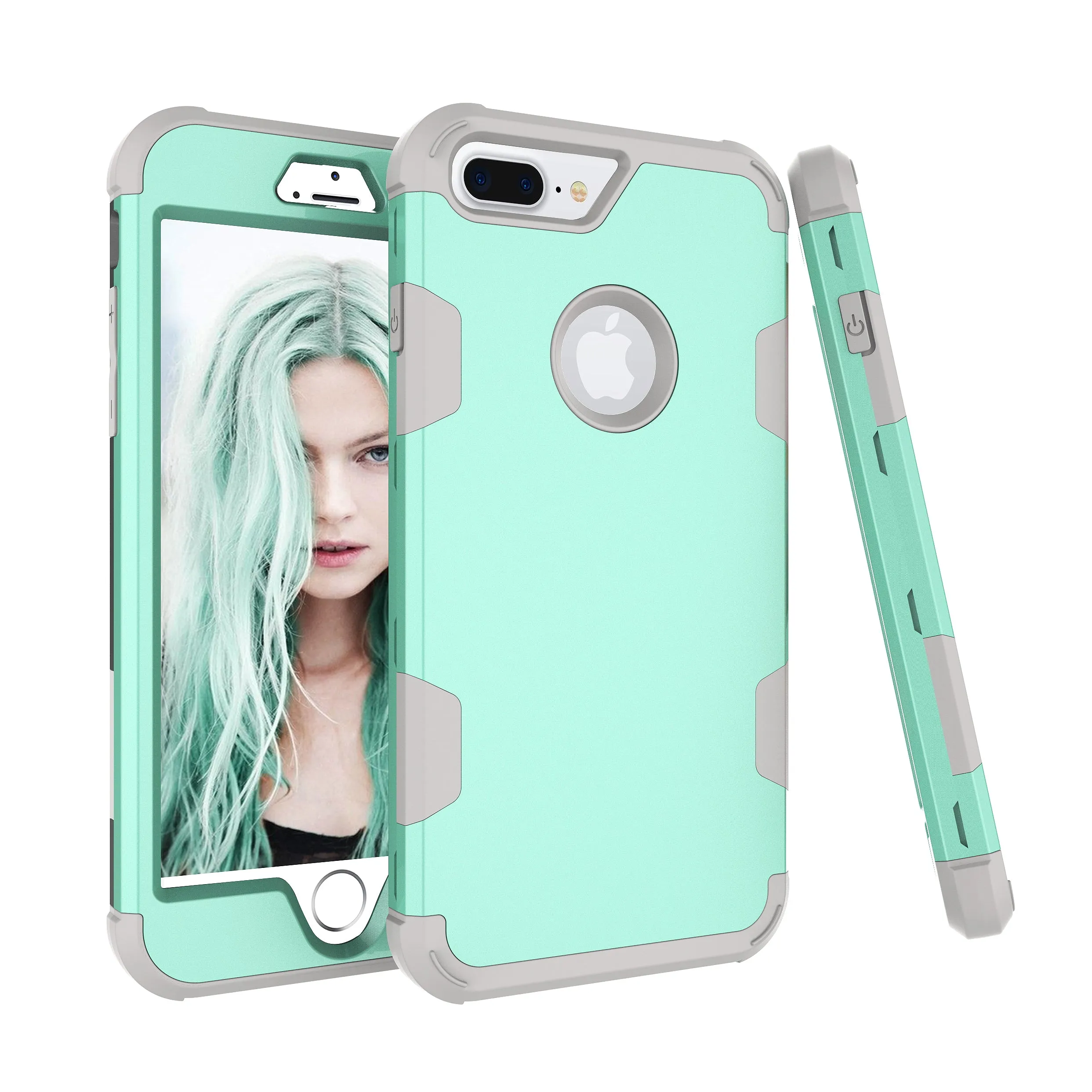 For iPhone 7 plus PC  Silicone 2 in 1 Hit Color Tri-proof Shockproof Dustproof Anti-fall Protective Cover Back Case Rose gold