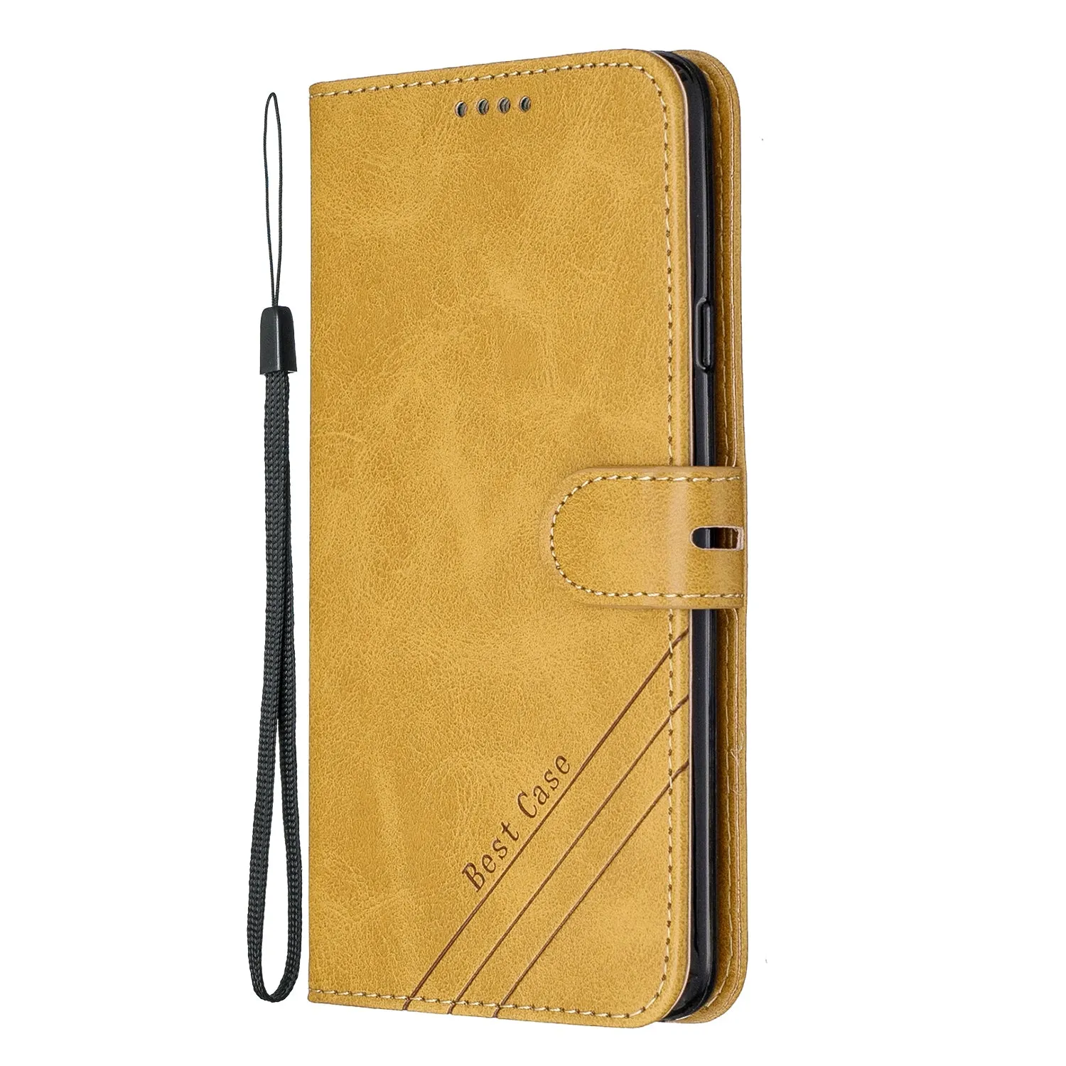 For Samsung A10S A20S Solid Color Denim Texture Front Clasp Bracket Leather Mobile Phone Cover yellow