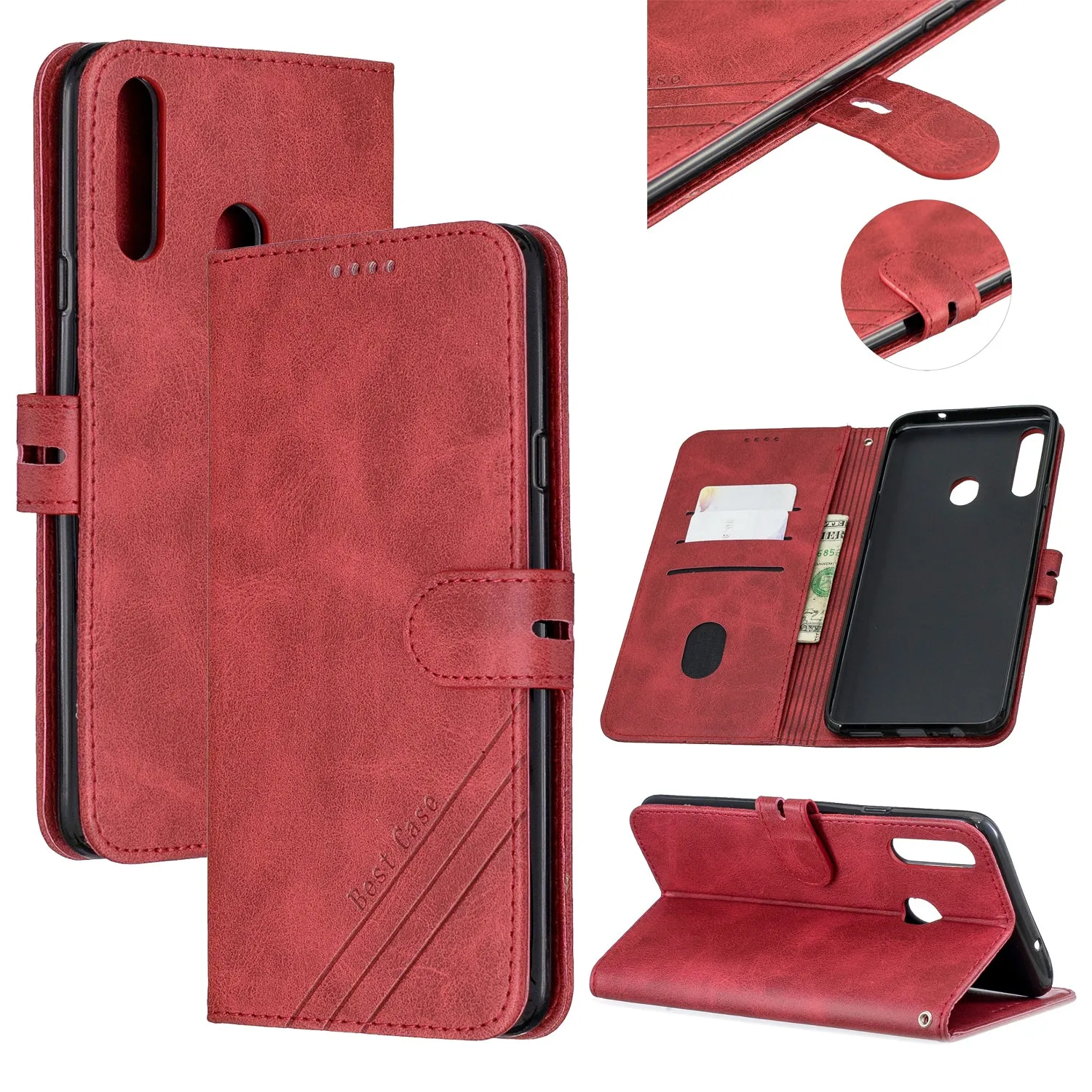 For Samsung A10S A20S Solid Color Denim Texture Front Clasp Bracket Leather Mobile Phone Cover yellow