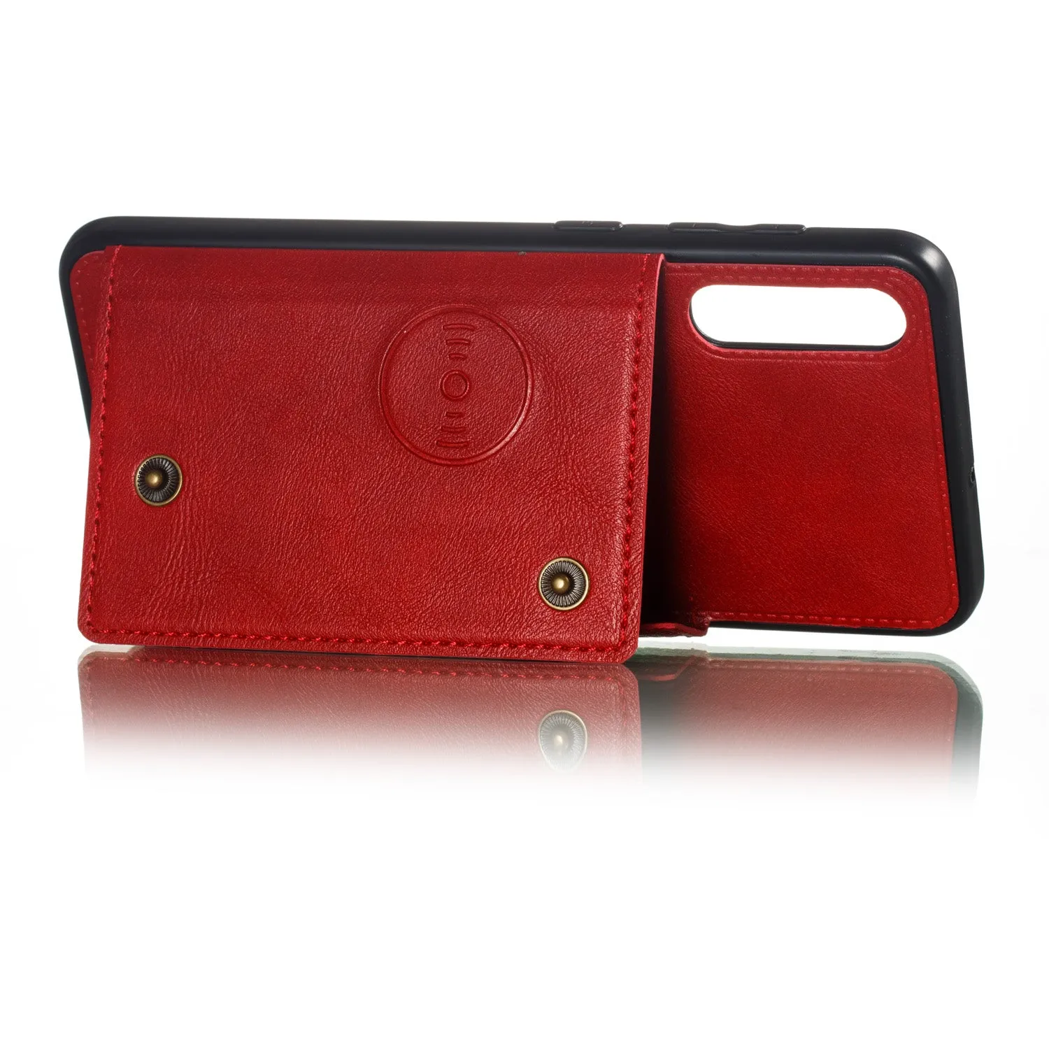 For Samsung A50 Double Buckle Non-slip Shockproof Cell Phone Case with Card Slot Bracket gray