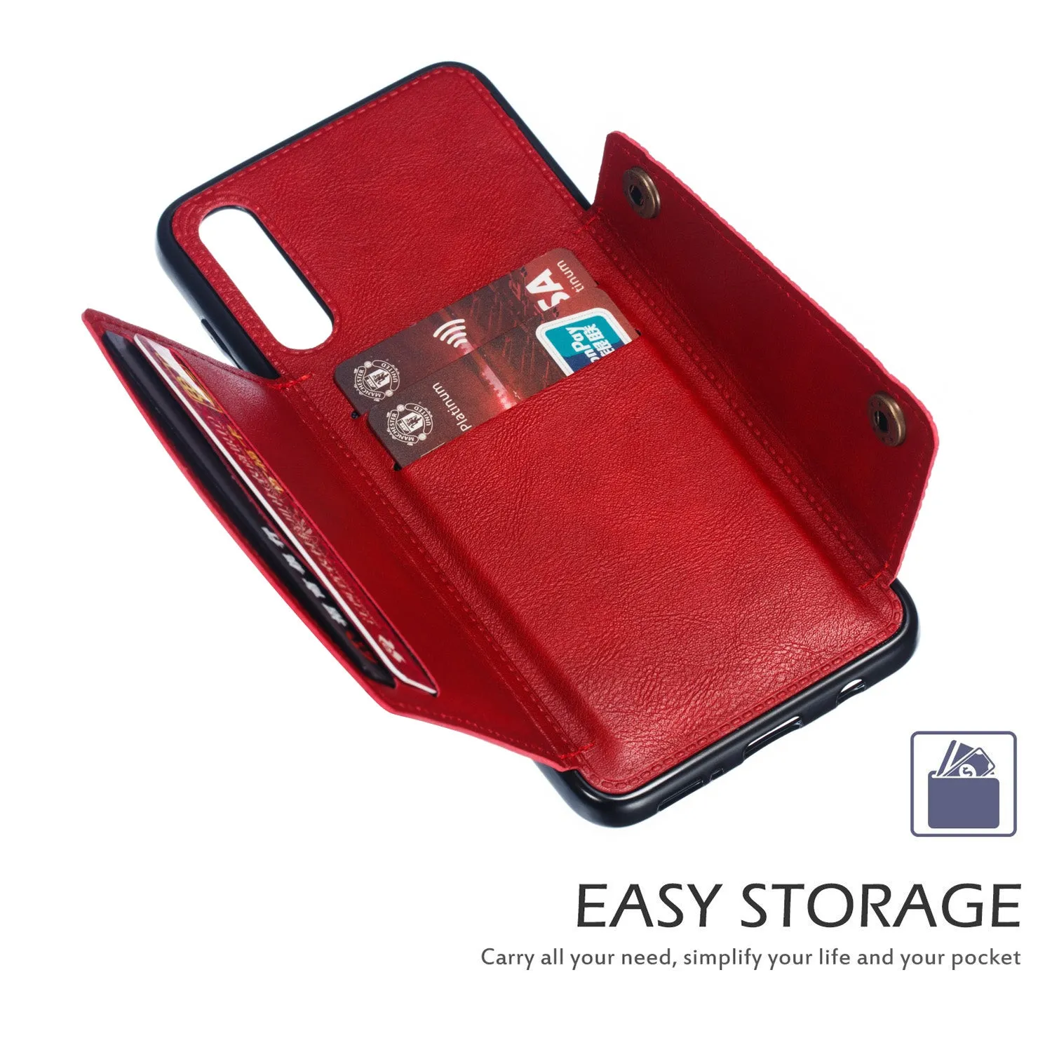 For Samsung A50 Double Buckle Non-slip Shockproof Cell Phone Case with Card Slot Bracket gray