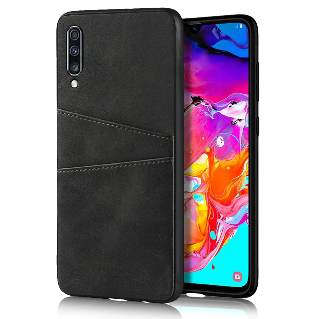 For Samsung A70 Cattlehide Grain PU Protective Case Back Cover with 2 Cards Pockets Dark brown