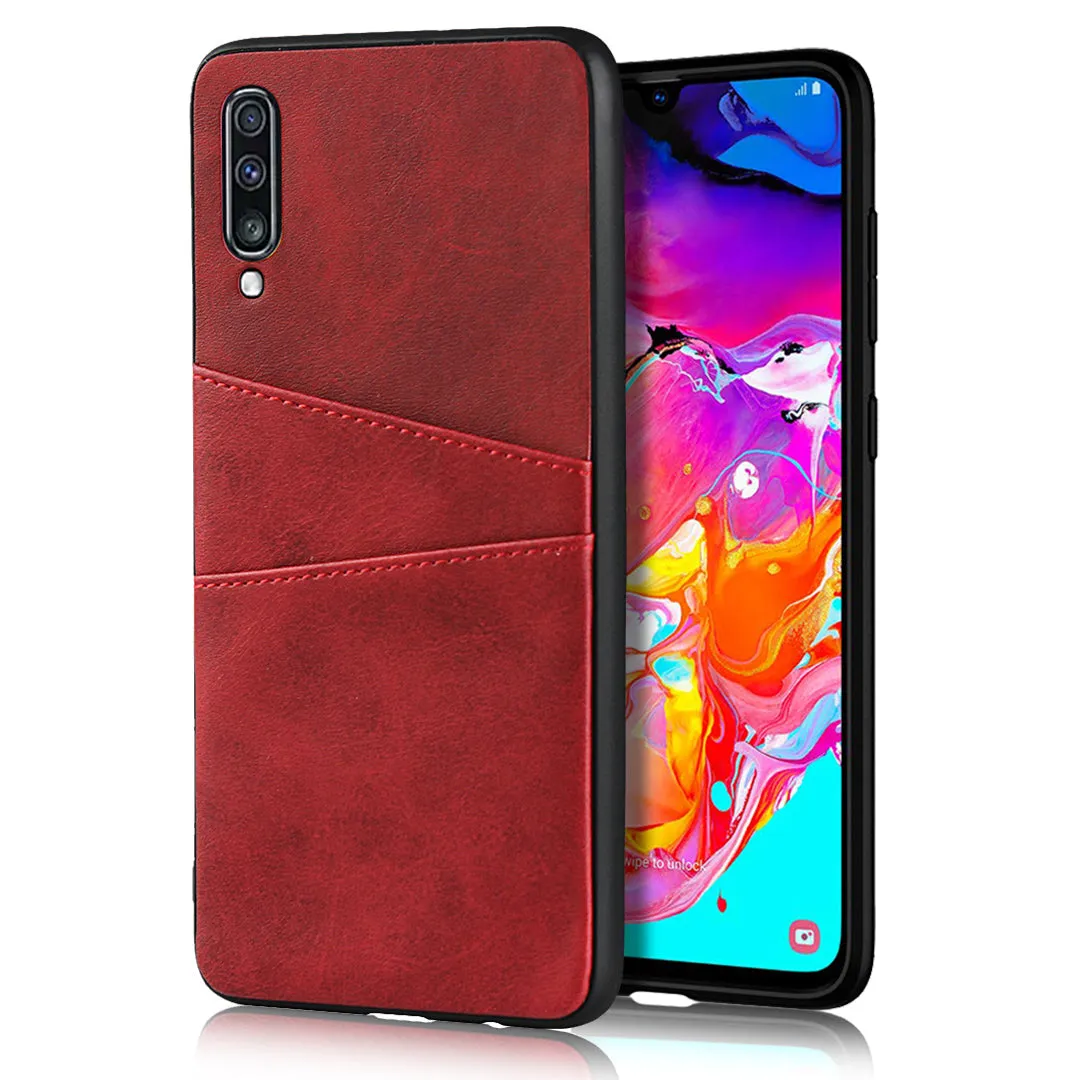 For Samsung A70 Cattlehide Grain PU Protective Case Back Cover with 2 Cards Pockets Dark brown