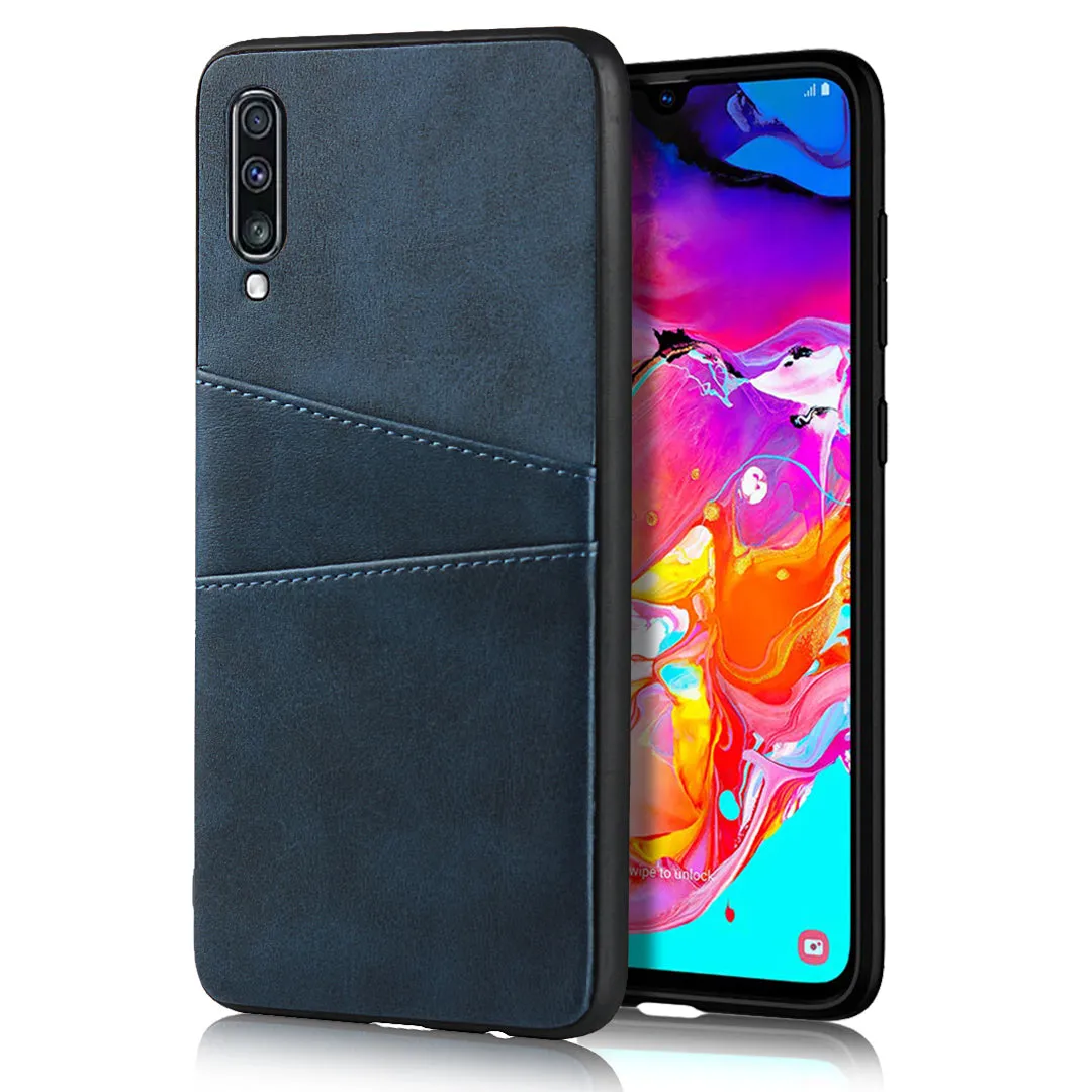 For Samsung A70 Cattlehide Grain PU Protective Case Back Cover with 2 Cards Pockets Dark brown