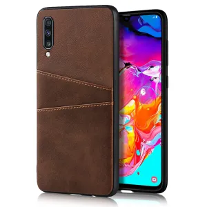 For Samsung A70 Cattlehide Grain PU Protective Case Back Cover with 2 Cards Pockets Dark brown