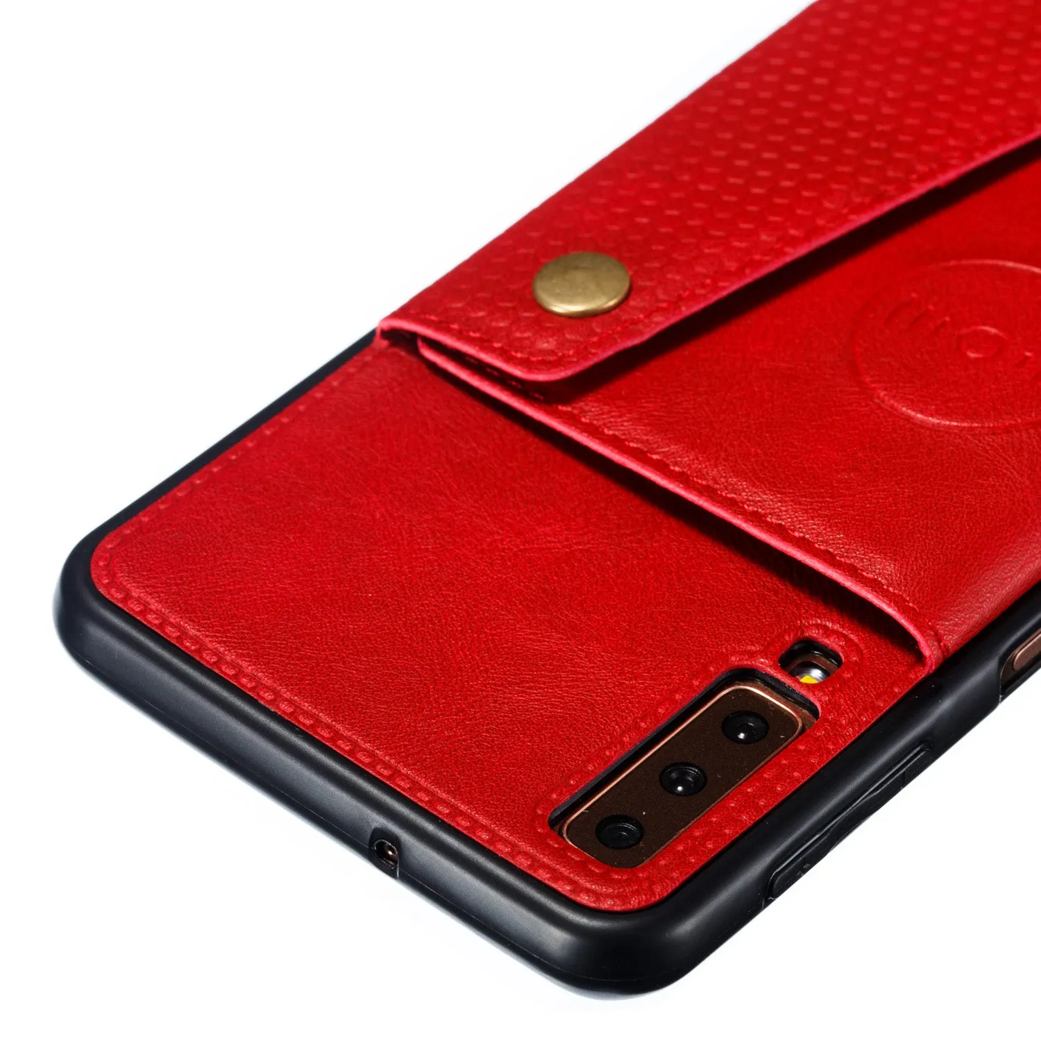 For Samsung A750/A7 2018 Double Buckle Non-slip Shockproof Cell Phone Case with Card Slot Bracket Light Brown