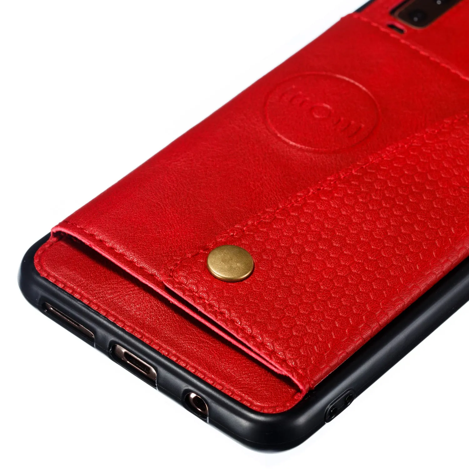 For Samsung A750/A7 2018 Double Buckle Non-slip Shockproof Cell Phone Case with Card Slot Bracket Light Brown