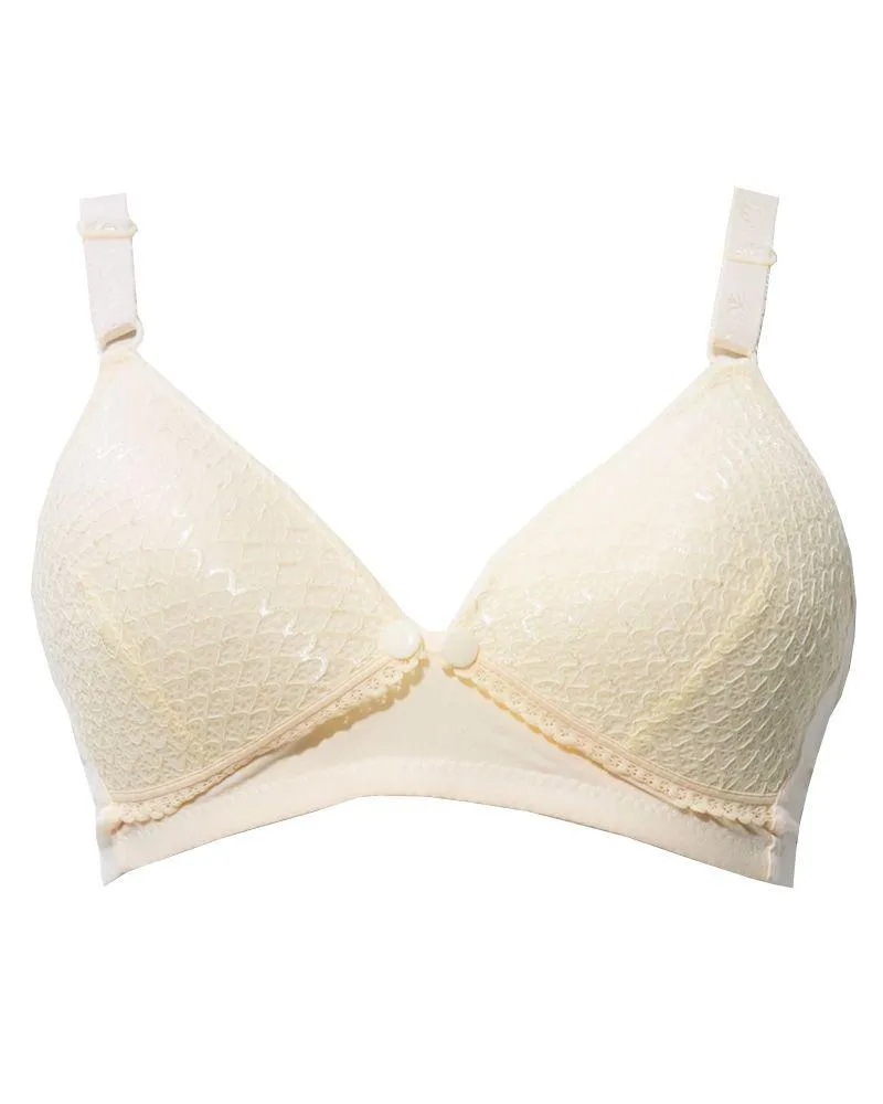 Front Open Bra with Button - Soft Padded Non Wired Bra - Yellow