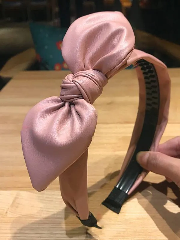 Girls Vegan Leather Bow Headband